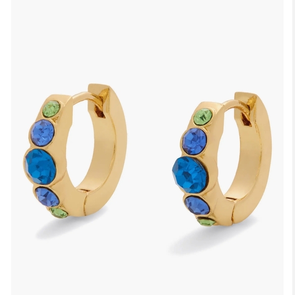 Kurt Geiger Gold-Tone Huggie Hoop Earrings In Pink, Blue Or Crystal, NWT In Box - Picture 2 of 9
